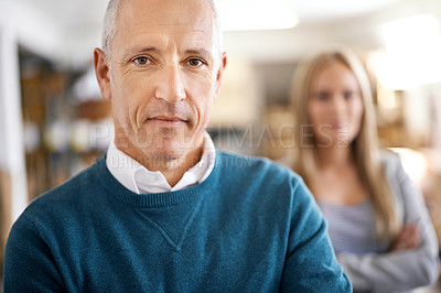 Buy stock photo Leader, man and portrait of business people in warehouse with confidence, logistics or distribution. Export, commerce and team at cargo storage factory with face, pride and manager in global service