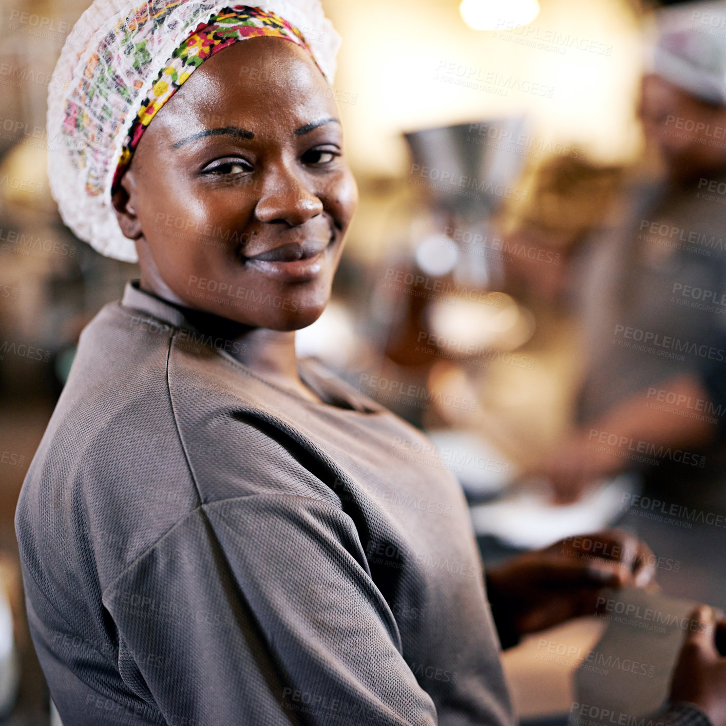 Buy stock photo Woman, portrait and warehouse or packaging production in as factory worker for inventory, manufacturing or distribution. Female person, face and hair net for parcel facility, supplier or wholesale