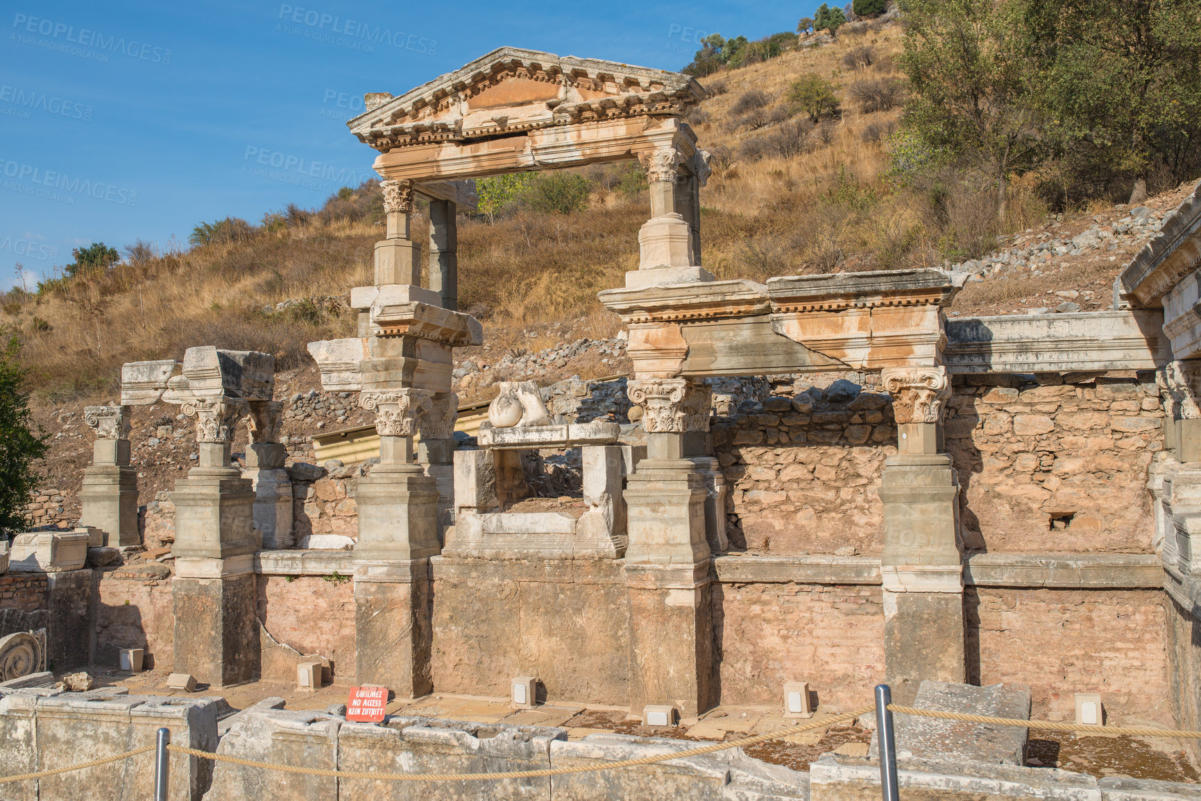 Buy stock photo Archaeology, buildings and outdoor for architecture history, abstract and old destination for tourism. Ruins, ancient exterior and culture exploration or sightseeing, travel and structure in Turkey