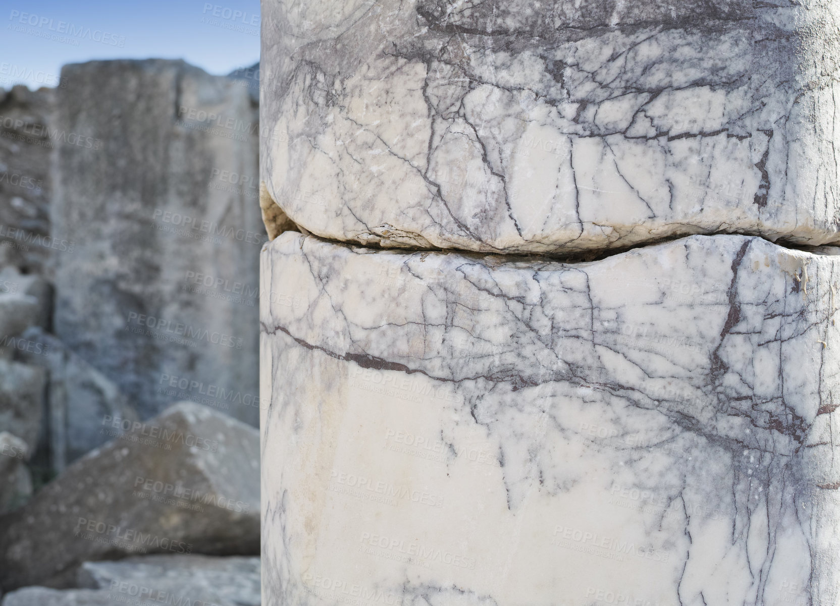 Buy stock photo Background, crack and wall in ancient city of Ephesus in Turkey for civilization, culture or history.  Abstract, architecture and wallpaper with damaged or deteriorated building exterior texture