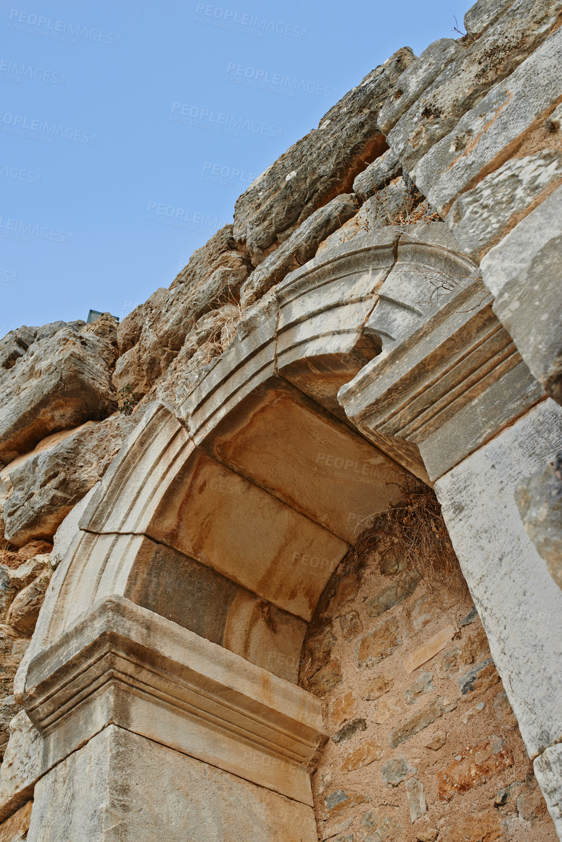 Buy stock photo Ruins, wall and outdoor for architecture history, abstract and public destination for tourism, Location, ancient exterior and culture exploration or sightseeing, archaeology and structure in Turkey