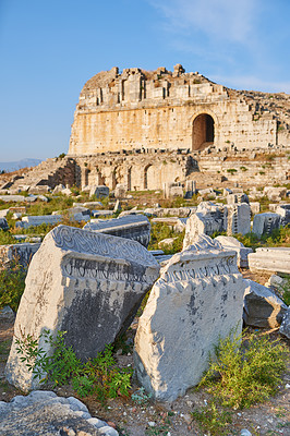 Buy stock photo Photo from Miletus. Miletus was an ancient Greek city on the western coast of Anatolia, near the mouth of the Maeander River in ancient Caria. Its ruins are located near the modern village of Balat in AydÄ±n Province, Turkey