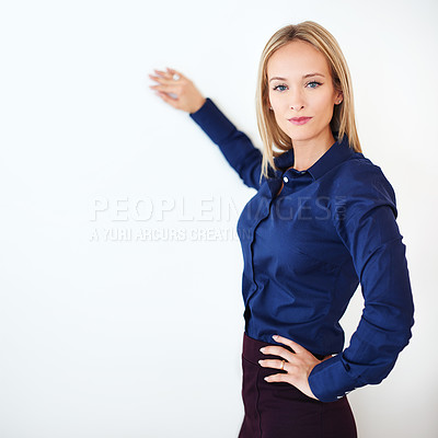 Buy stock photo Portrait, business and professional with woman, startup and confident employee on white studio background. Face, person and model with entrepreneur or corporate with stylish clothes and PR consultant