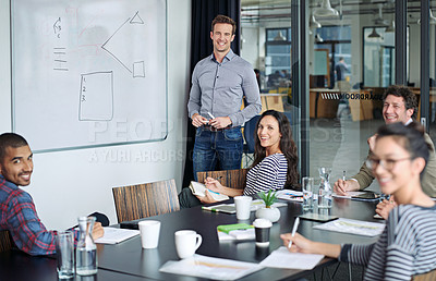 Buy stock photo Portrait of a group of office workers meeting in the boardroom