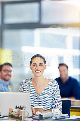 Buy stock photo Portrait of a group of people working at their computers in an office