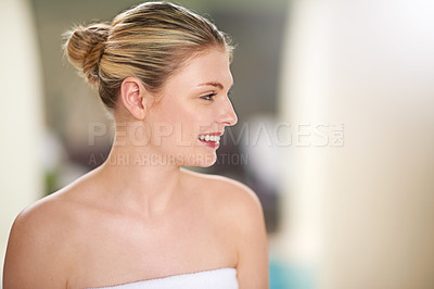 Buy stock photo Shot of a young woman enjoying a day at the spa