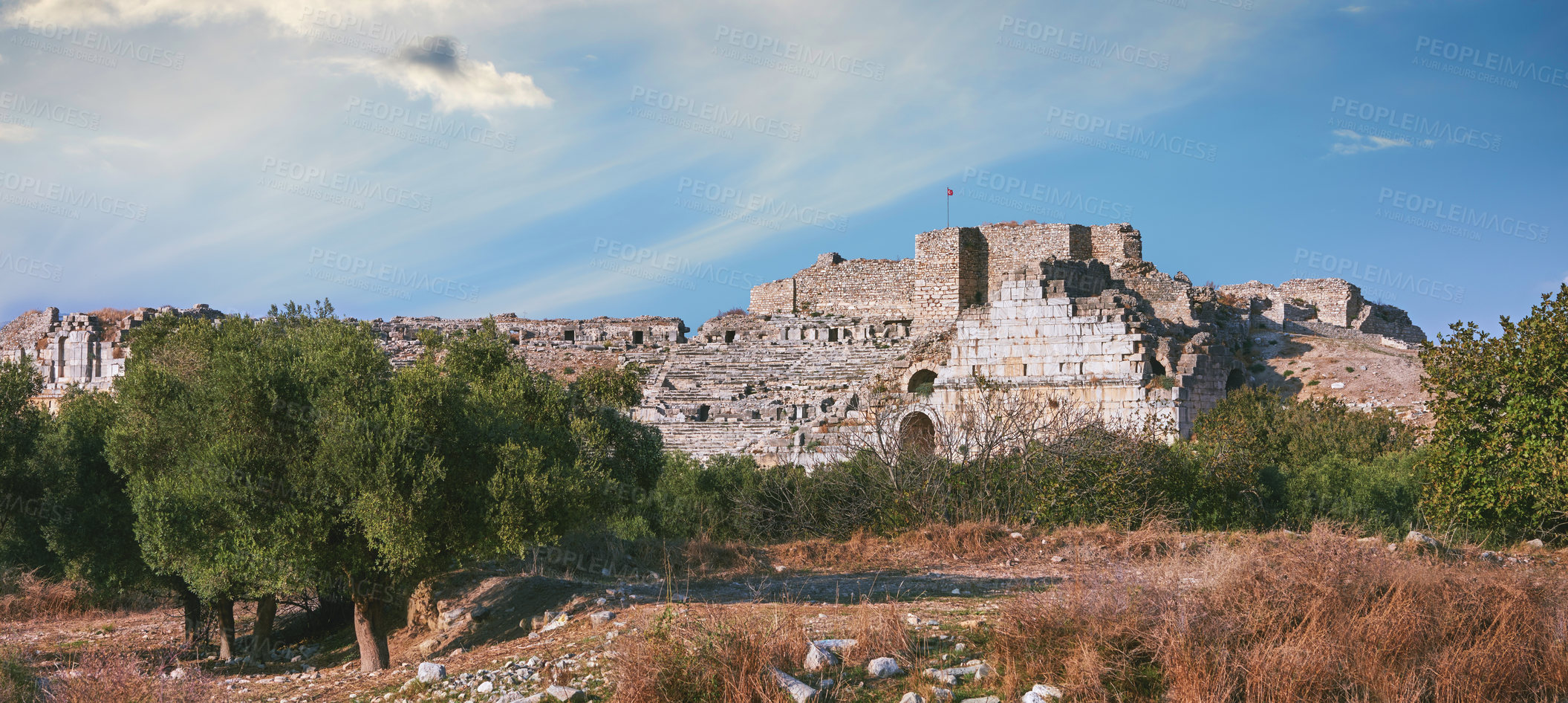 Buy stock photo Shot of ancient Roman ruins in Turkey