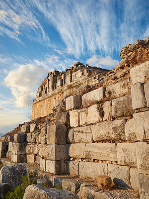 Buy stock photo Shot of ancient Roman ruins in Turkey