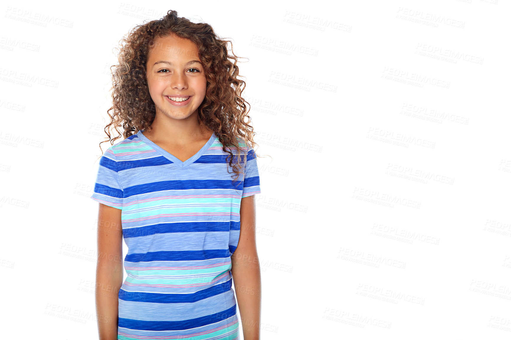 Buy stock photo Studio portrait of a young girl posing against a white background