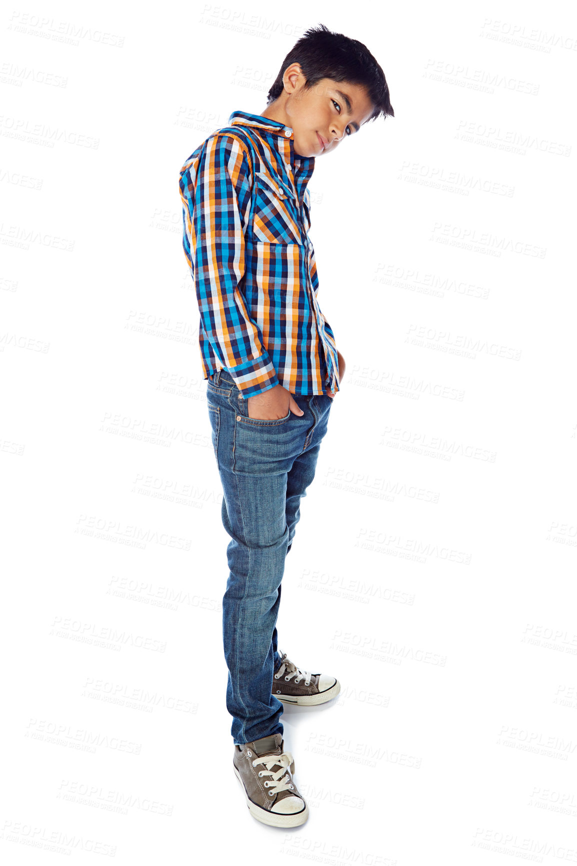 Buy stock photo Studio portrait of a young boy posing against a white background