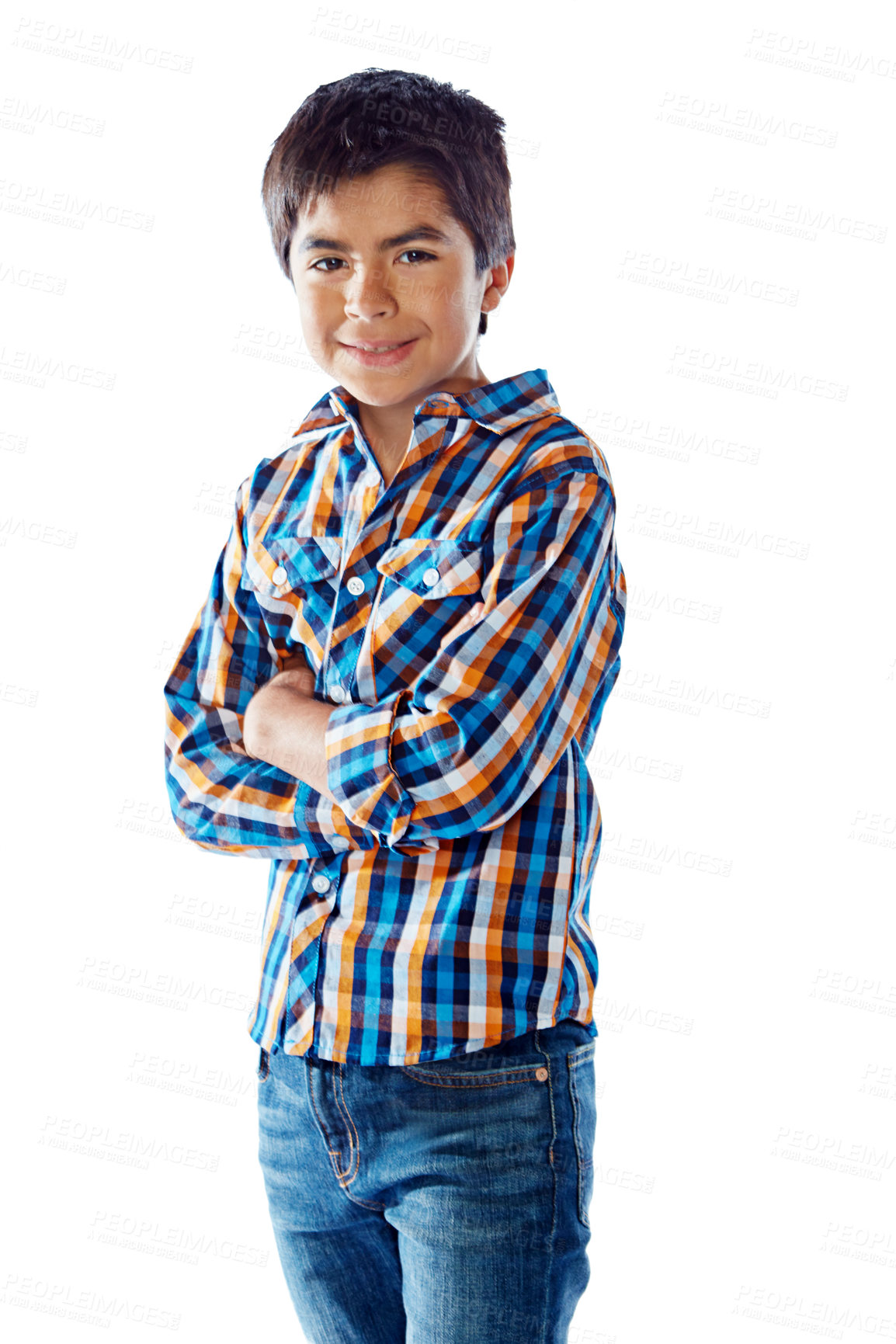 Buy stock photo Studio portrait of a young boy posing against a white background