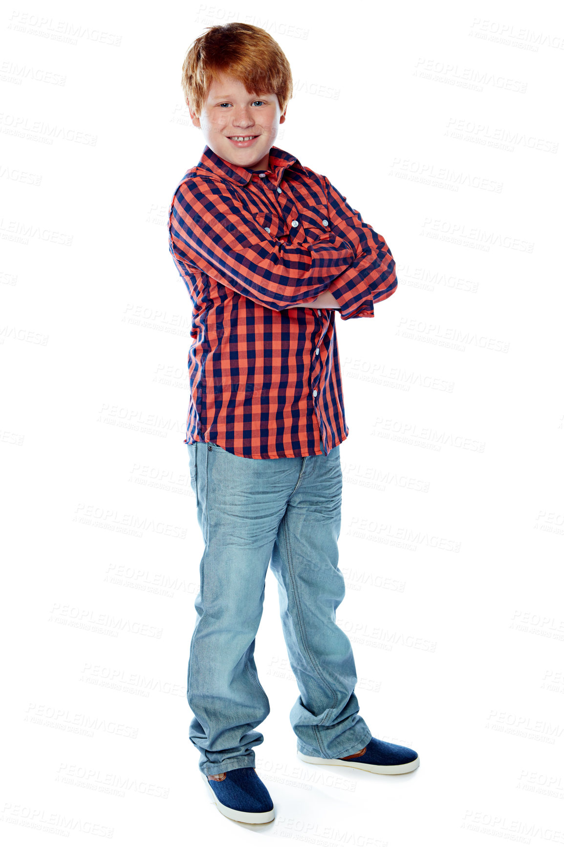 Buy stock photo Studio portrait of a young boy posing against a white background