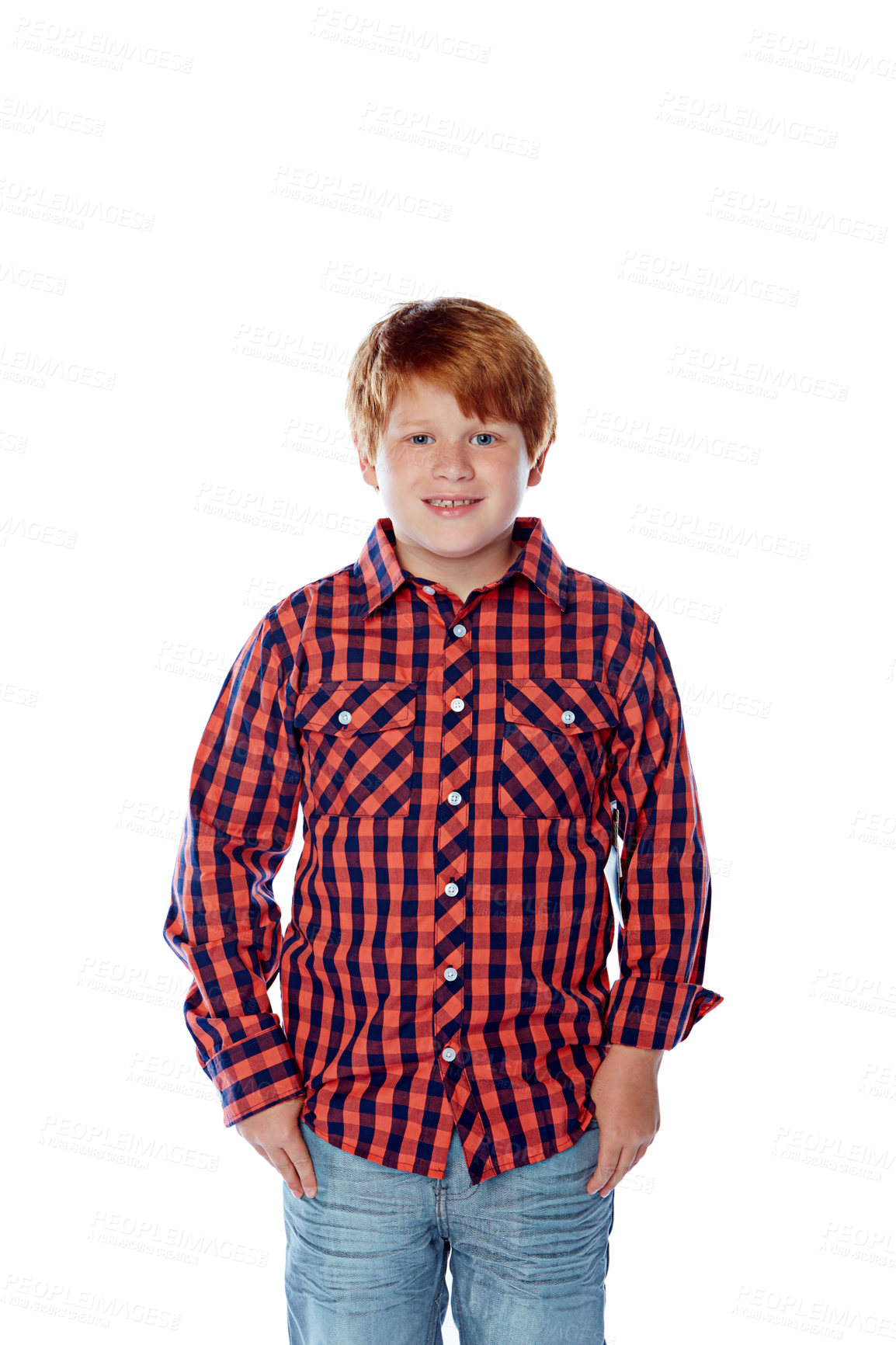 Buy stock photo Studio portrait of a young boy posing against a white background