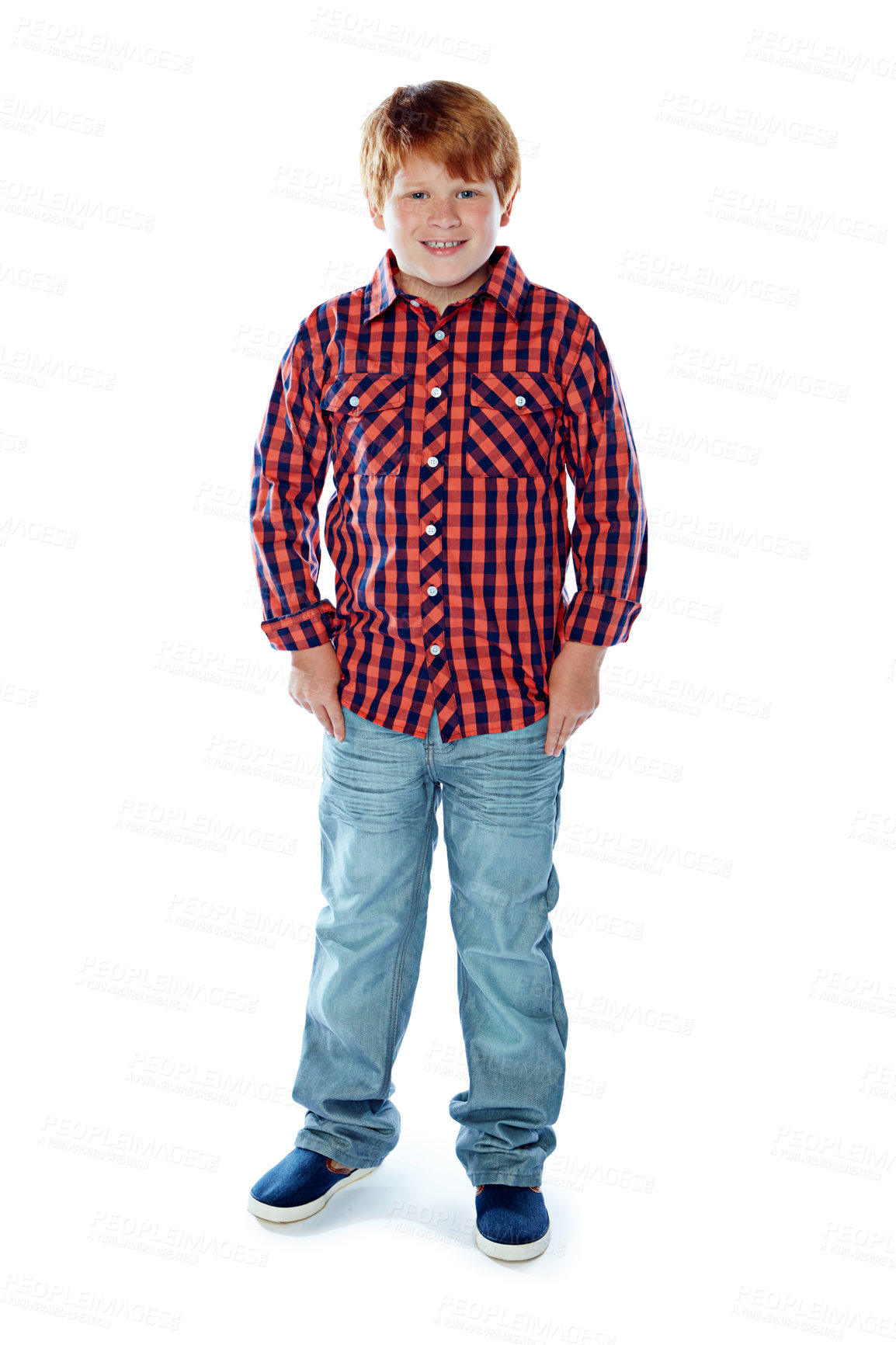 Buy stock photo Studio portrait of a young boy posing against a white background