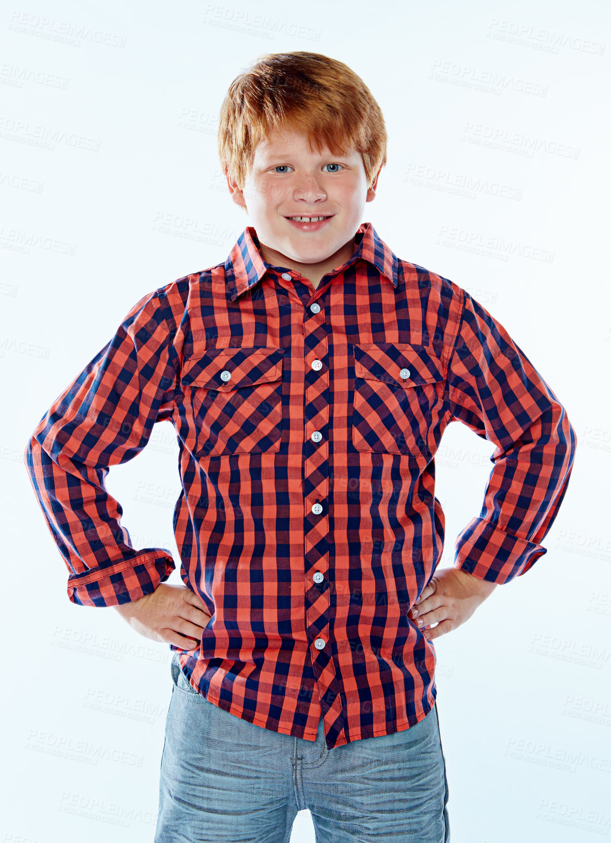 Buy stock photo Studio portrait of a young boy posing against a white background