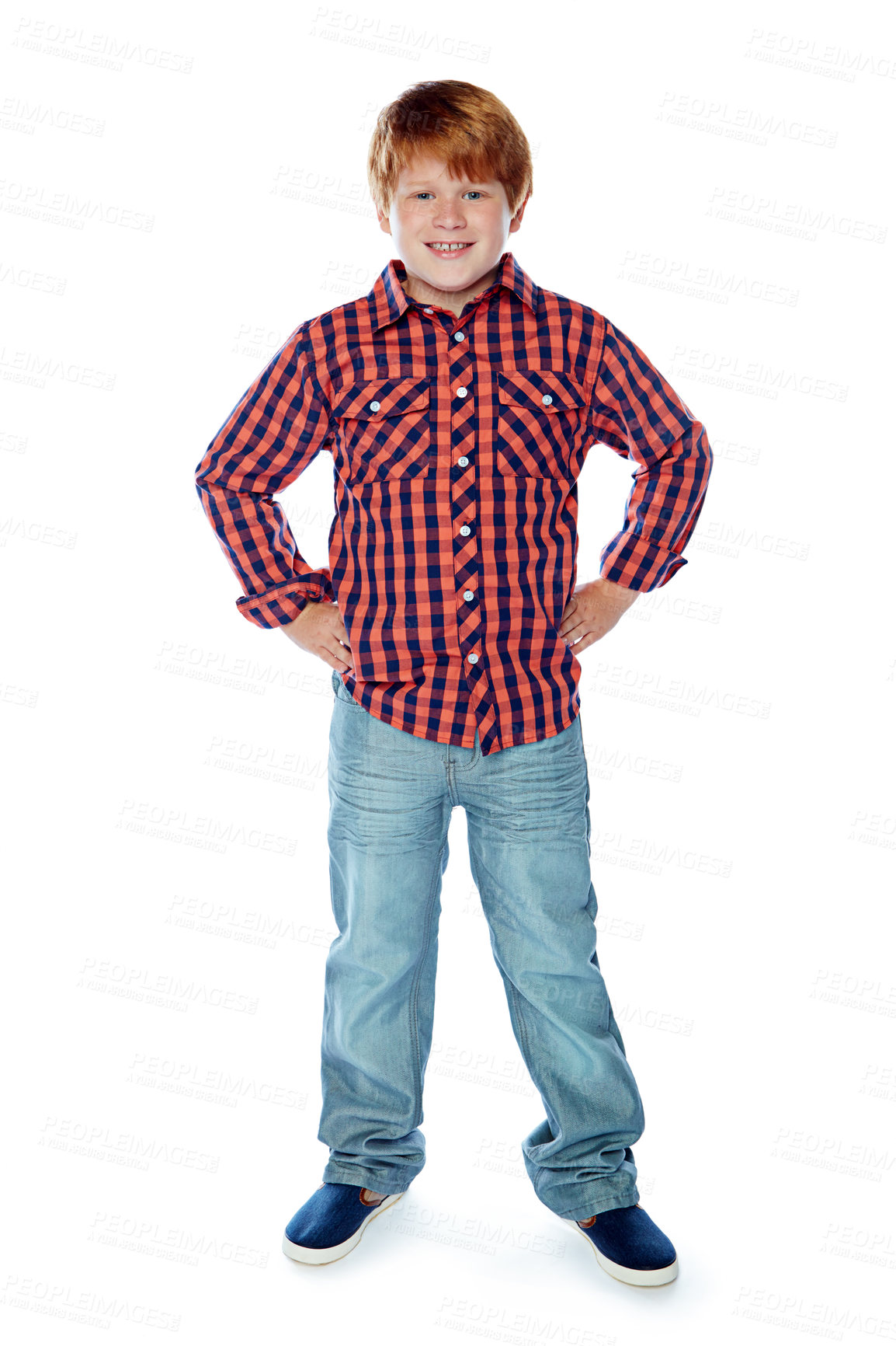 Buy stock photo Studio portrait of a young boy posing against a white background