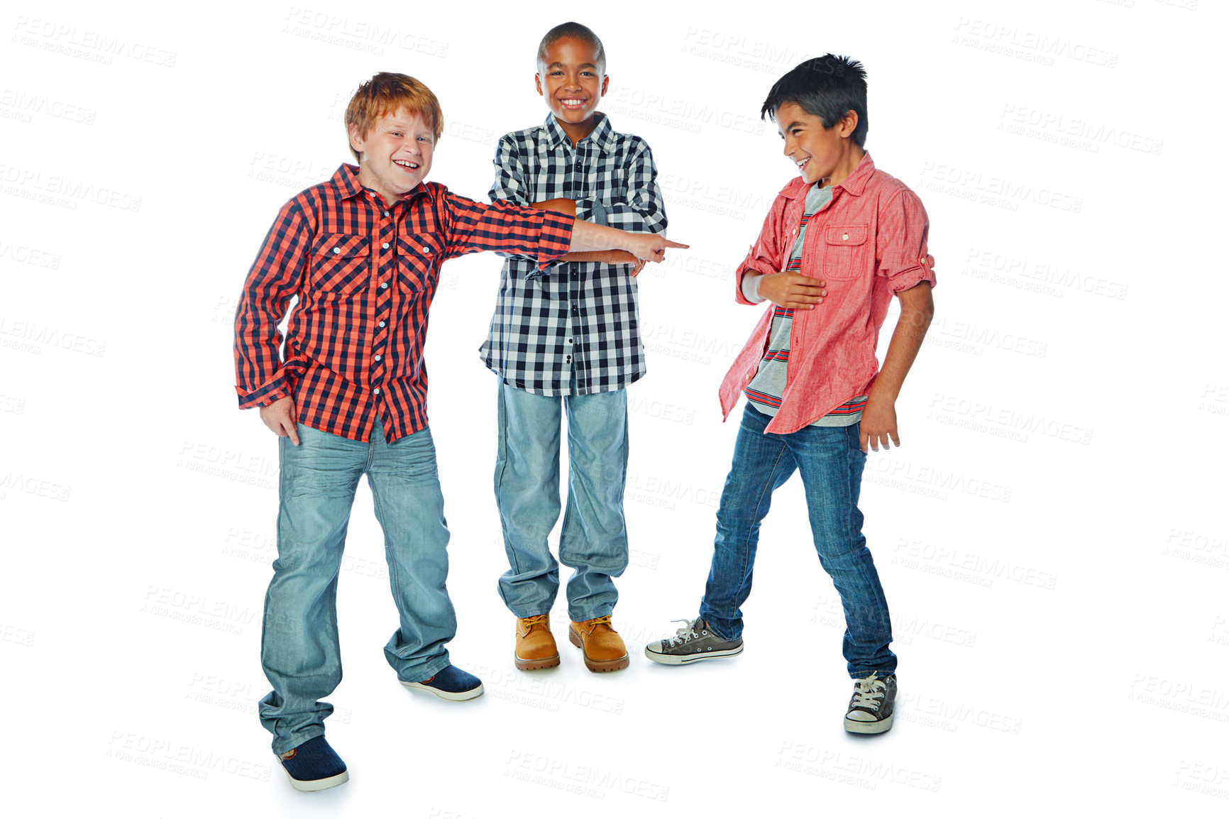 Buy stock photo Studio shot of a group of young friends goofing around against a white background