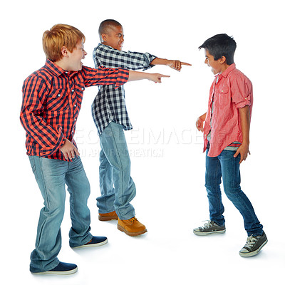 Buy stock photo Studio shot of a group of young friends goofing around against a white background