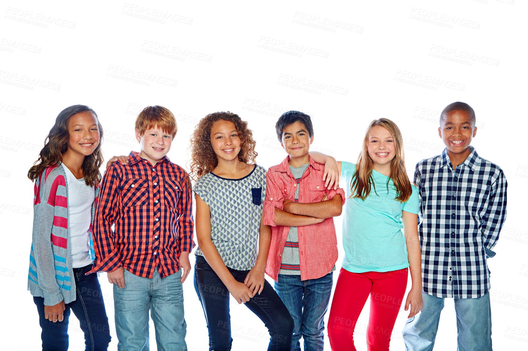 Buy stock photo Studio portrait of a group of young friends hanging out against a white background