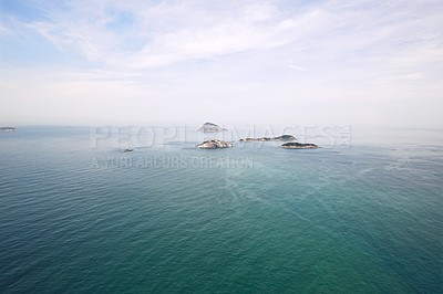 Buy stock photo Aerial shot of the islands off Rio De Janeiro, Brazil