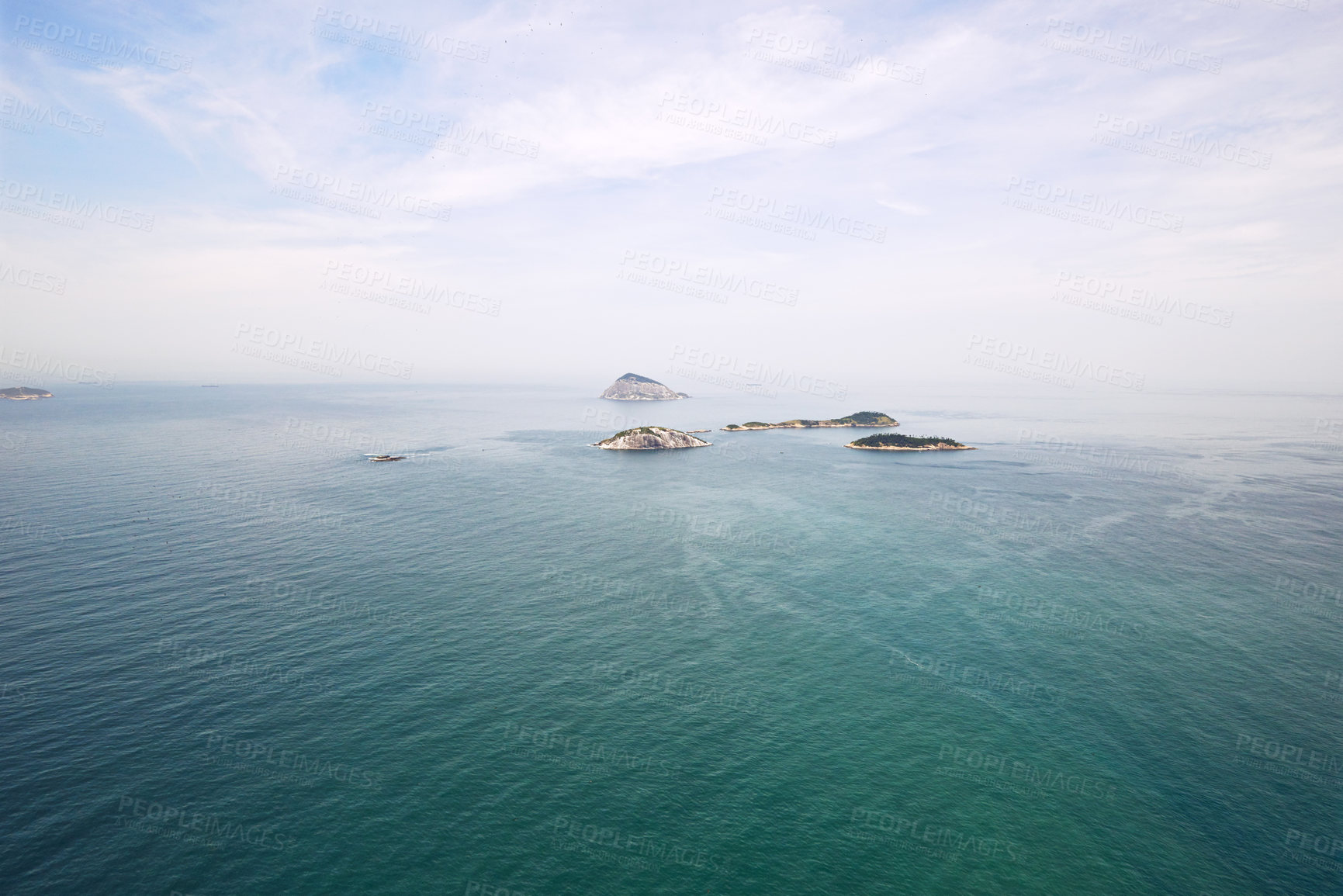 Buy stock photo Aerial shot of the islands off Rio De Janeiro, Brazil