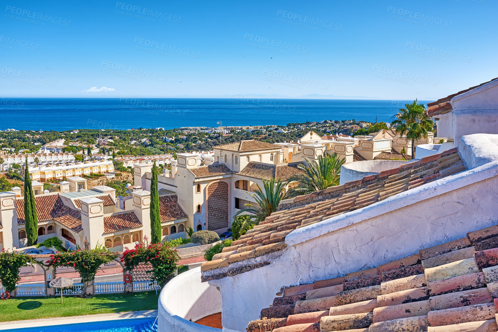 Buy stock photo The beach of beautiful city of Marbella, Andalusia, Spain