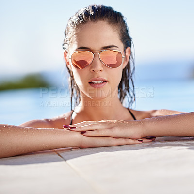 Buy stock photo Shot of a woman enjoying a swim