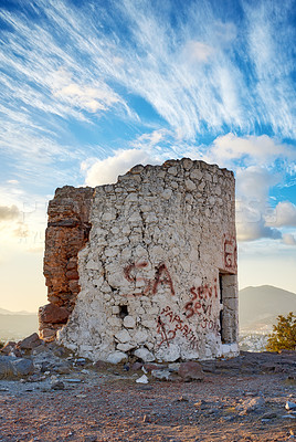 Buy stock photo Old wind mills of Bodrum, Turkey