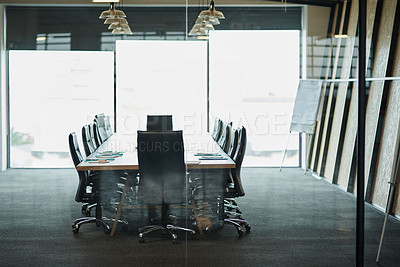 Buy stock photo Shot of an empty boardroom