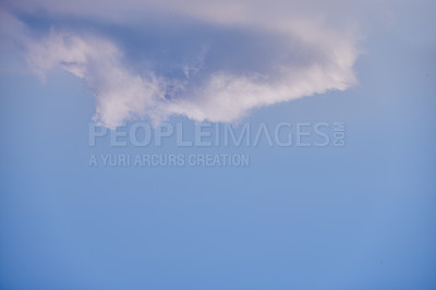 Buy stock photo Below blue sky and white clouds in the sky. The beauty and wonder of nature. Very nice, soft and clear blue sky and white rolling clouds. A relaxing day with fluffy, puffy and light weather
