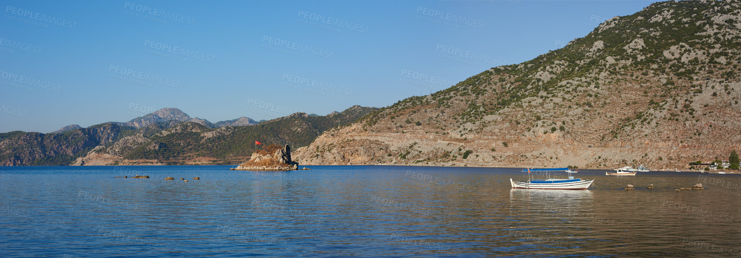 Buy stock photo Small boat - large lake in Western Turkey