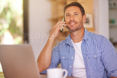 Buy stock photo Shot of a young man working from home