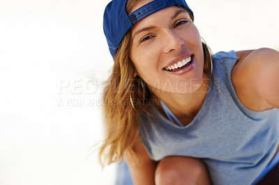 Buy stock photo Shot of a young skater taking at selfie