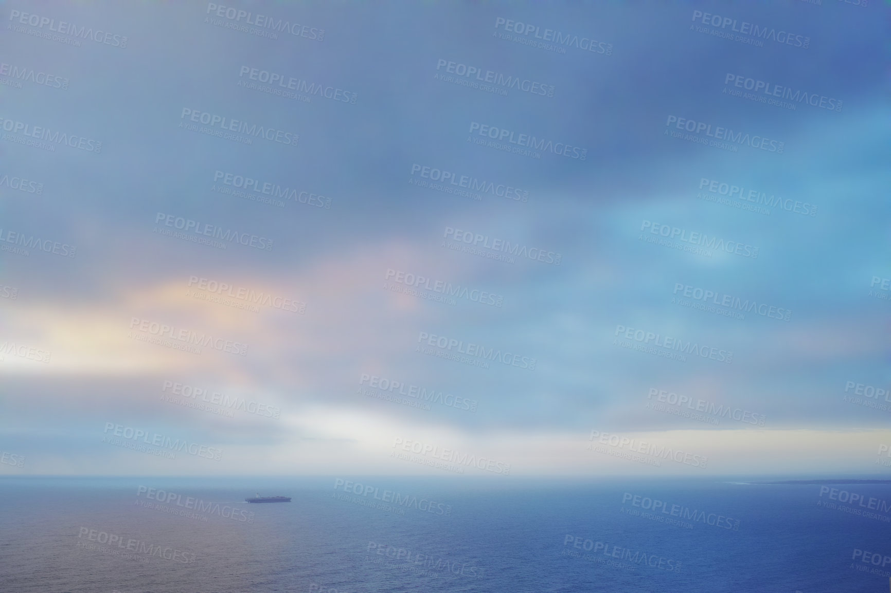 Buy stock photo Ocean, environment and landscape of skyline in nature for mockup space, sustainability and growth. Habitat conservation, sea preservation and biodiversity with travel for ecotourism background