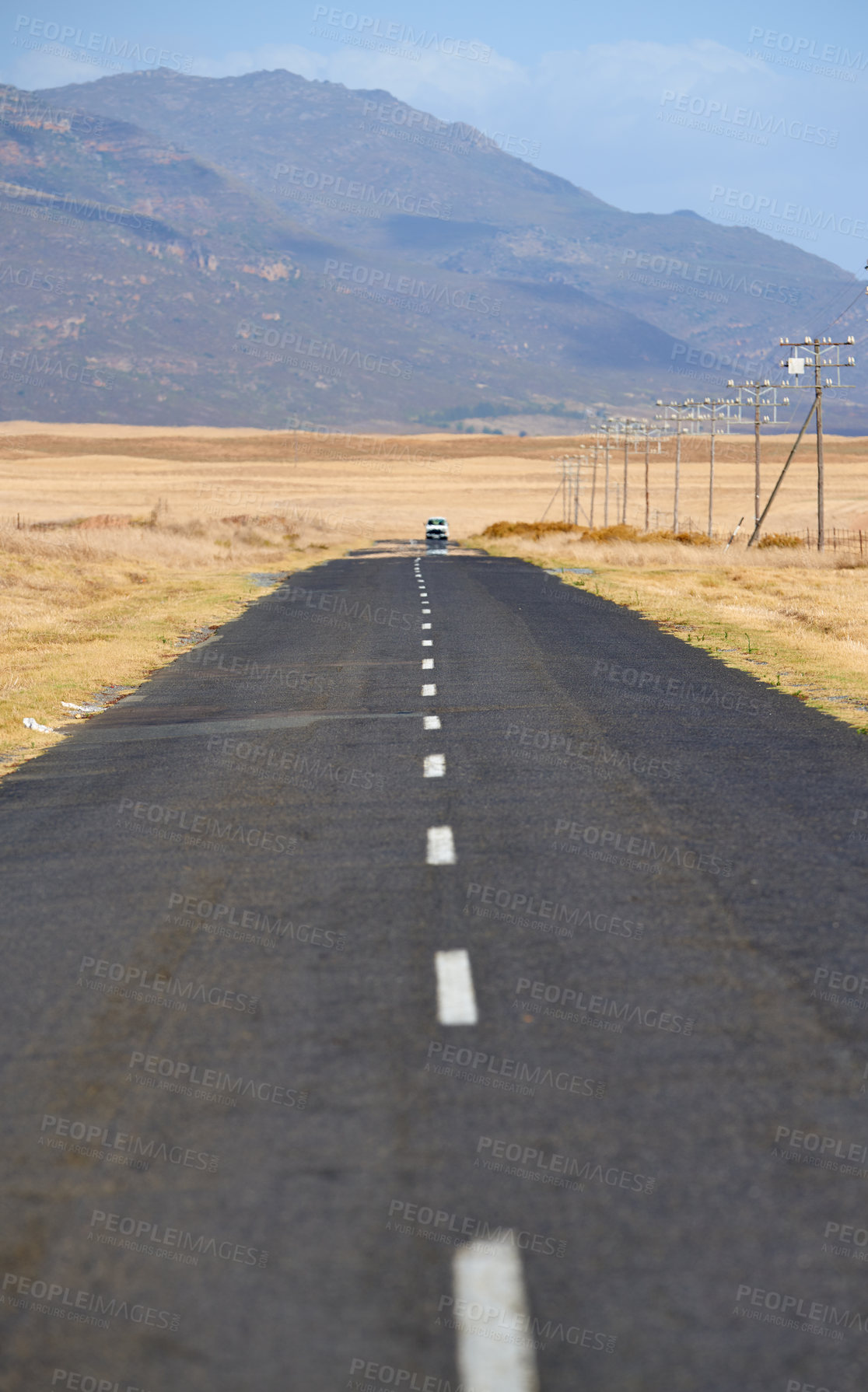 Buy stock photo Road, path and travel outdoor in nature with vehicle for countryside vacation, environment and asphalt street. Highway, transport and structure for trail adventure, holiday journey and lane direction