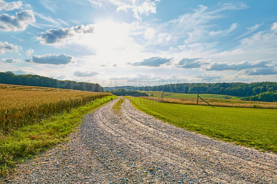 Buy stock photo Empty road, travel and journey to field for freedom, route and weekend trip to countryside on holiday. Street, tourism and wallpaper destination on vacation, location and New Zealand for adventure