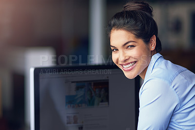 Buy stock photo Cropped portrait of a young businesswoman in the office