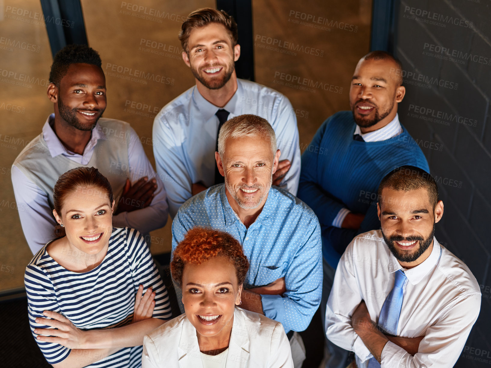 Buy stock photo High angle portrait of a diverse business team