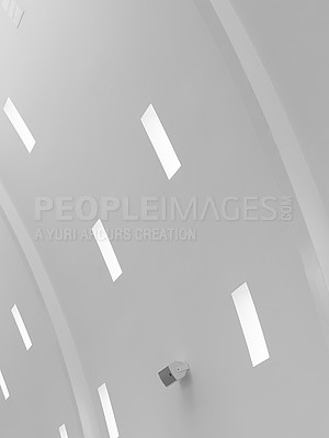 Buy stock photo Airport terminal, architecture and design with construction, light and metal with texture. Empty, roof and marble with material, artistic and sustainability with ceiling, creativity and building