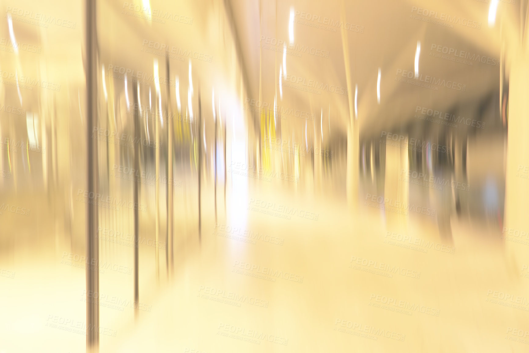 Buy stock photo Airport, blurry and hall of waiting room, space and floor of terminal, lobby and architecture with detail. Design, interior and ceiling of building, abstract and empty in business and corridor