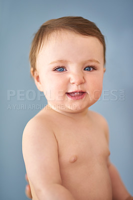 Buy stock photo Cropped portrait of an adorable baby girl