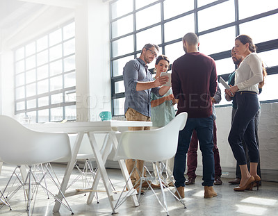Buy stock photo Full length shot of a group of coworkers standing in the boardroom