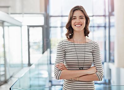 Buy stock photo Portrait of a confident businesswoman working in an office