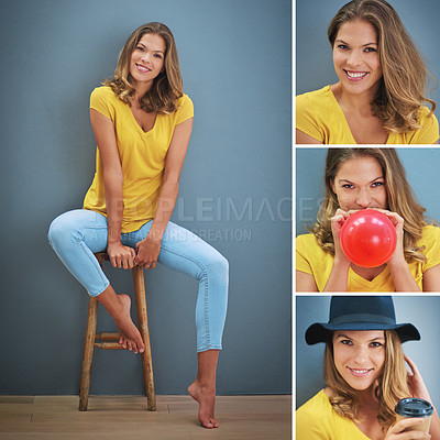 Buy stock photo Composite of a young woman posing in the studio