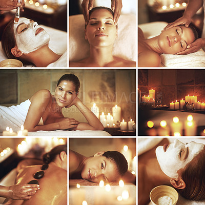 Buy stock photo Composite of a young woman at the spa