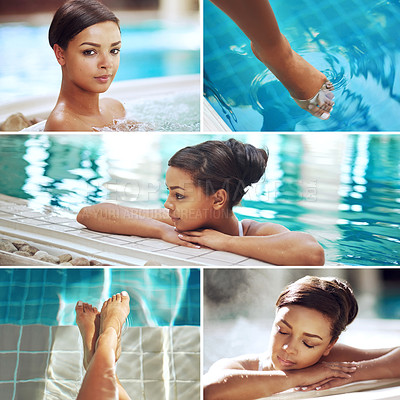 Buy stock photo Composite of a young woman at the spa