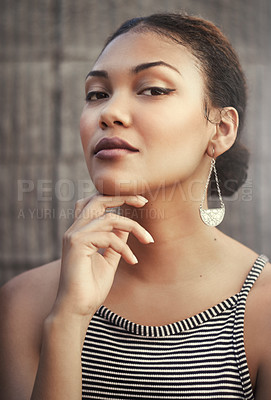 Buy stock photo Cropped portrait of a beautiful young woman