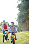 Showing his dad his riding skills