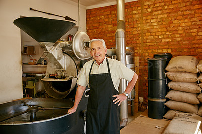 Buy stock photo Cropped portrait of a senior man working in a roastery