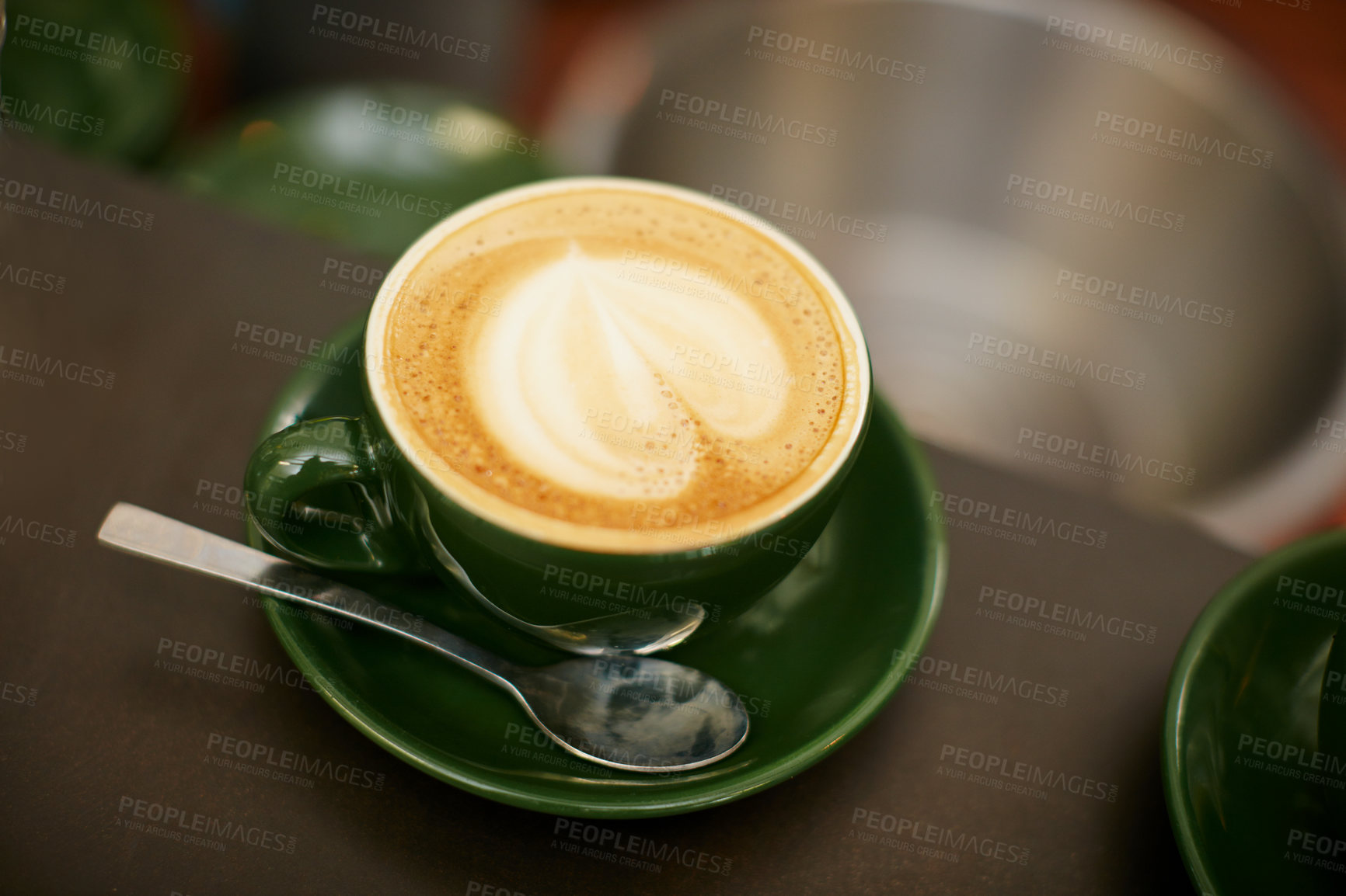 Buy stock photo Shot of creamy cappuccino in a coffee shop 